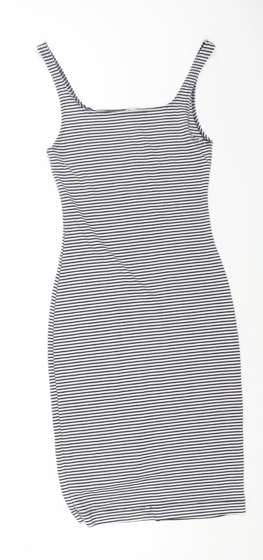 Zara Womens Multicoloured Striped Polyester Bodycon Size M Square Neck Pullover