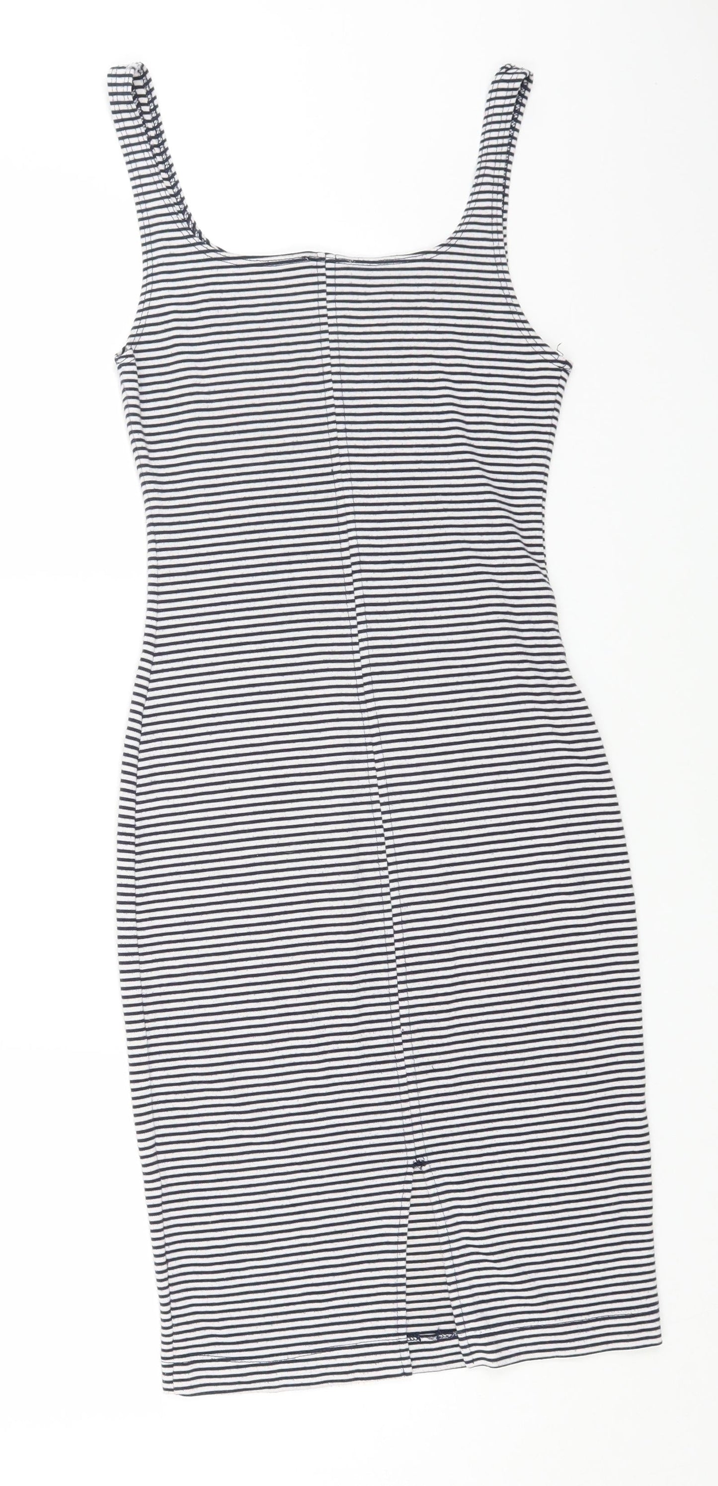 Zara Womens Multicoloured Striped Polyester Bodycon Size M Square Neck Pullover