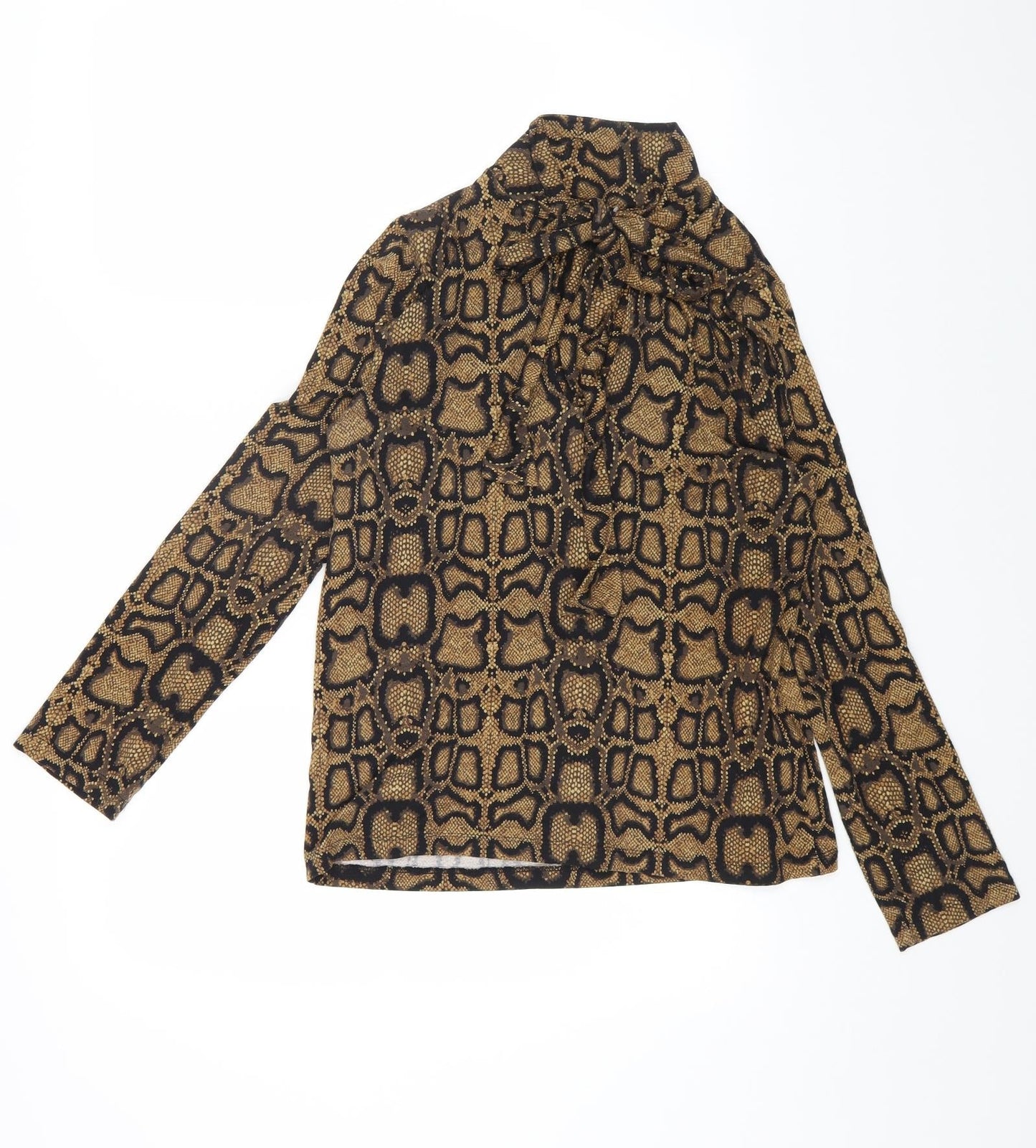 Marks and Spencer Womens Multicoloured Animal Print Viscose Basic Blouse Size 10 Mock Neck - Snake Skin Print