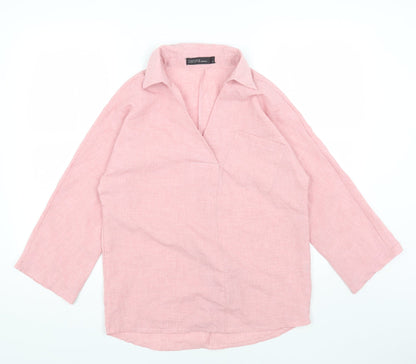 Zanzea Womens Pink Polyester Basic T-Shirt Size S Collared