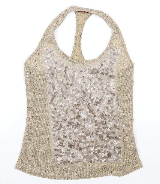 DRESS TO Womens Beige Polyester Basic Tank Size 10 Round Neck
