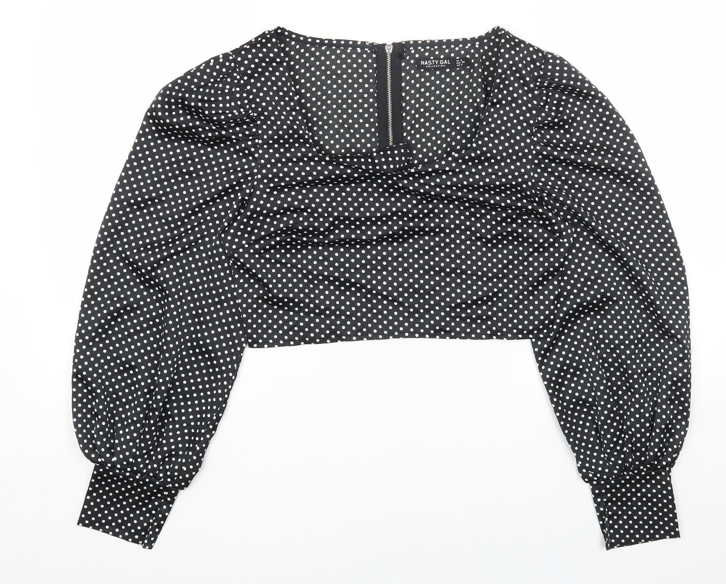 Nasty Gal Womens Black Polka Dot Polyester Cropped Blouse Size 8 Square Neck