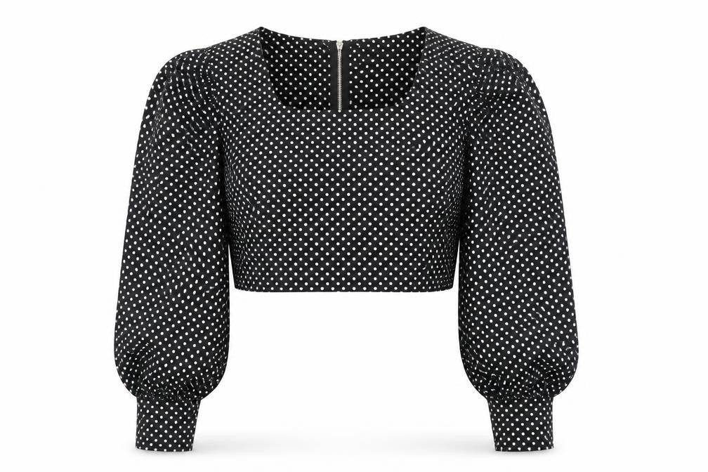Nasty Gal Womens Black Polka Dot Polyester Cropped Blouse Size 8 Square Neck