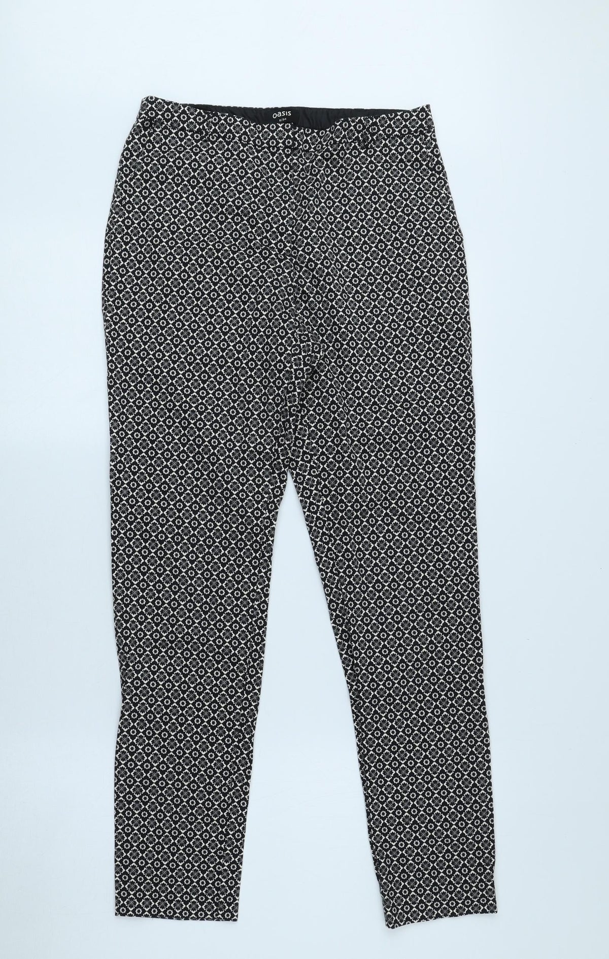 Oasis Womens Black Floral Cotton Trousers Size 8 L26 in Regular Button