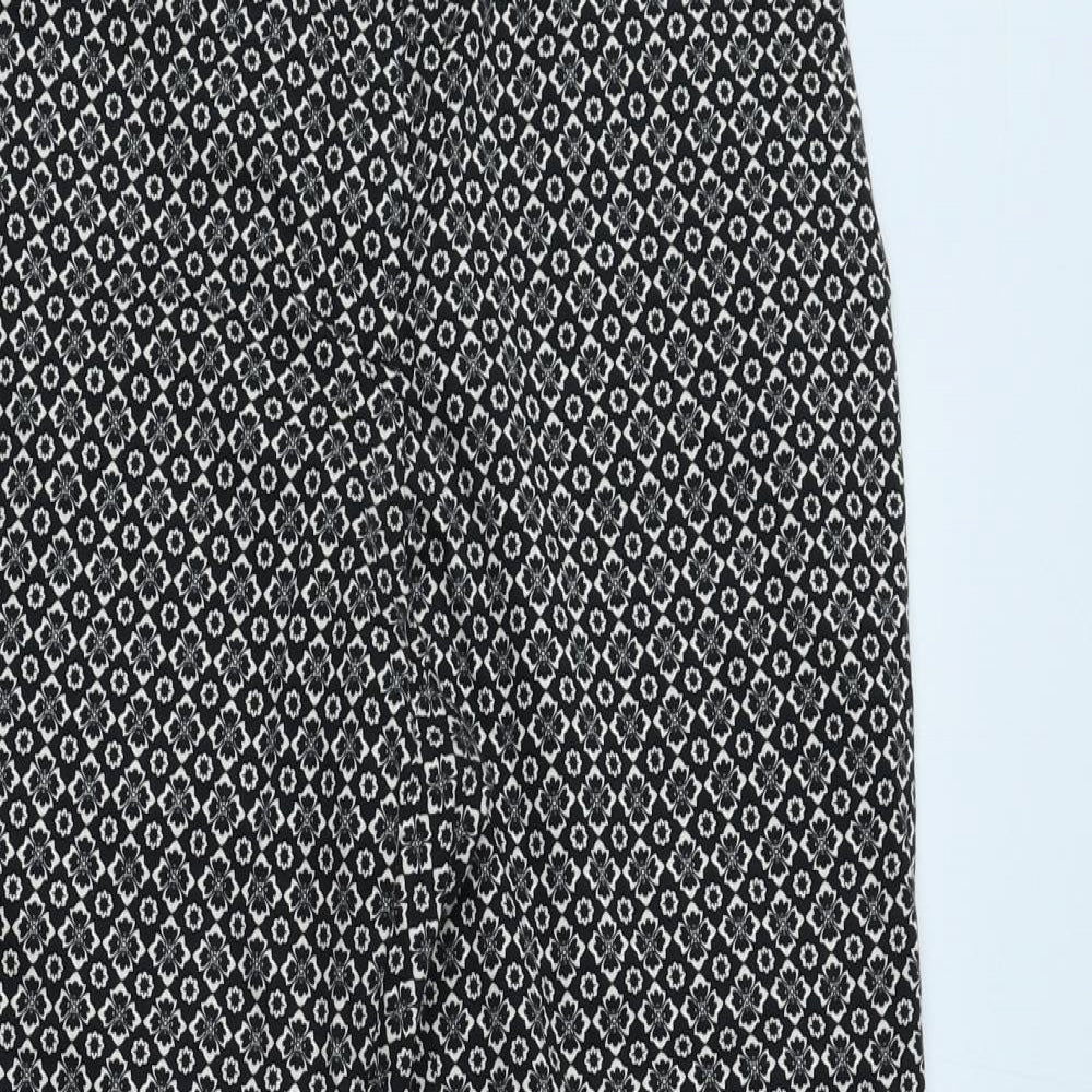 Oasis Womens Black Floral Cotton Trousers Size 8 L26 in Regular Button