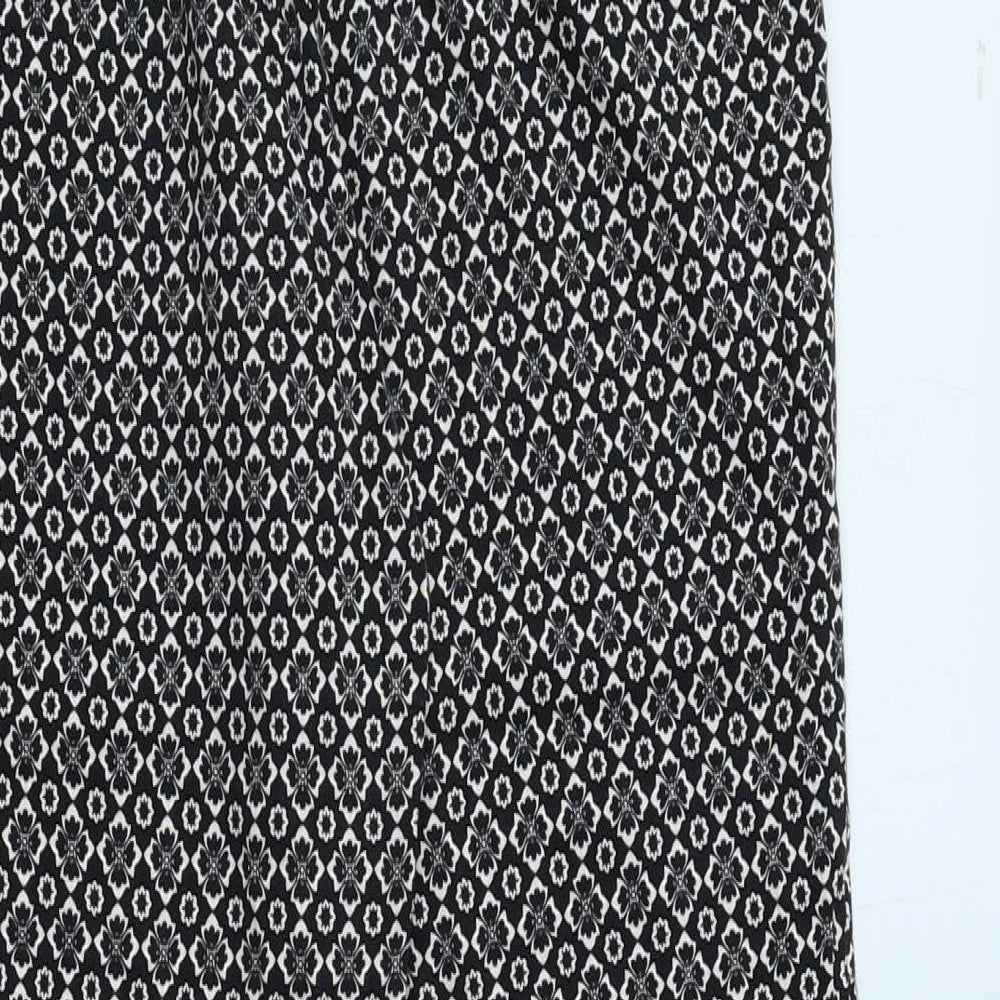 Oasis Womens Black Floral Cotton Trousers Size 8 L26 in Regular Button