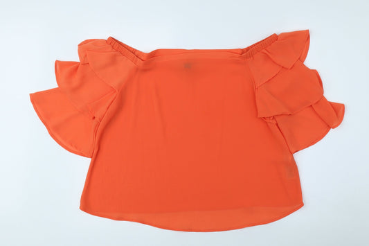 New Look Womens Orange Polyester Basic Blouse Size 14 Off the Shoulder
