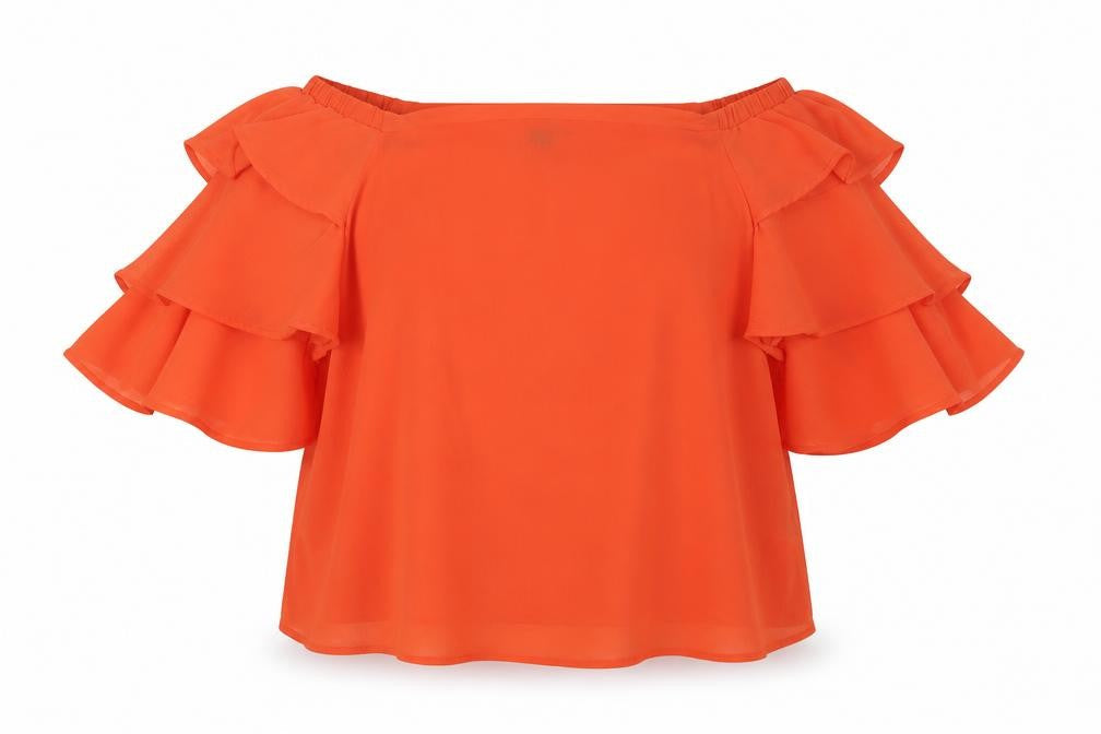 New Look Womens Orange Polyester Basic Blouse Size 14 Off the Shoulder