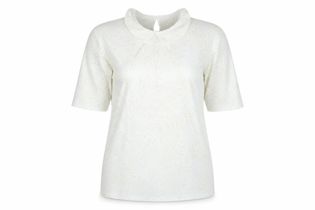 David Bradley Womens White Geometric Polyester Basic T-Shirt Size 10 Collared