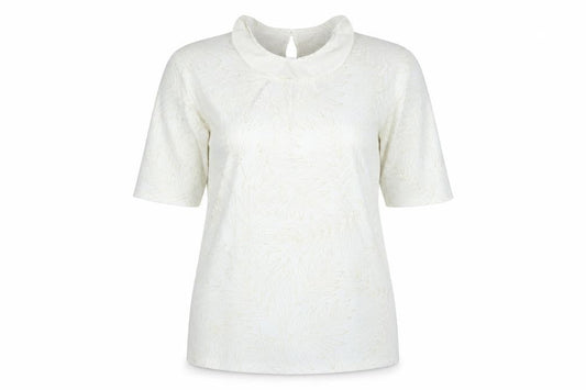 David Bradley Womens White Geometric Polyester Basic T-Shirt Size 10 Collared