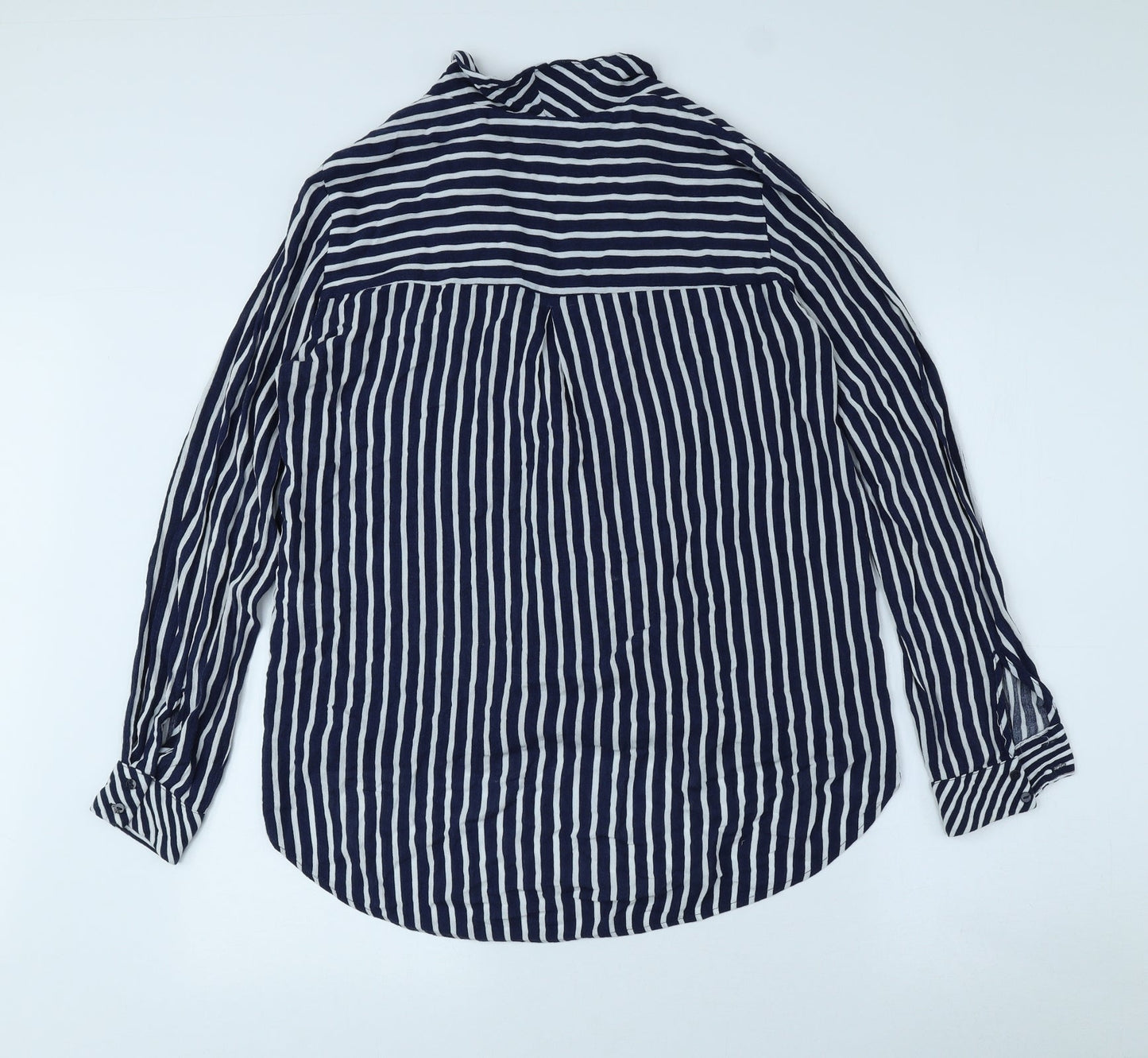 Zara Womens Blue Striped Viscose Basic Button-Up Size 8 V-Neck