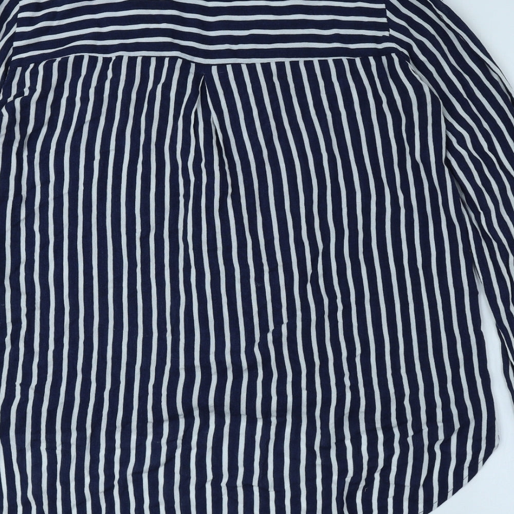 Zara Womens Blue Striped Viscose Basic Button-Up Size 8 V-Neck