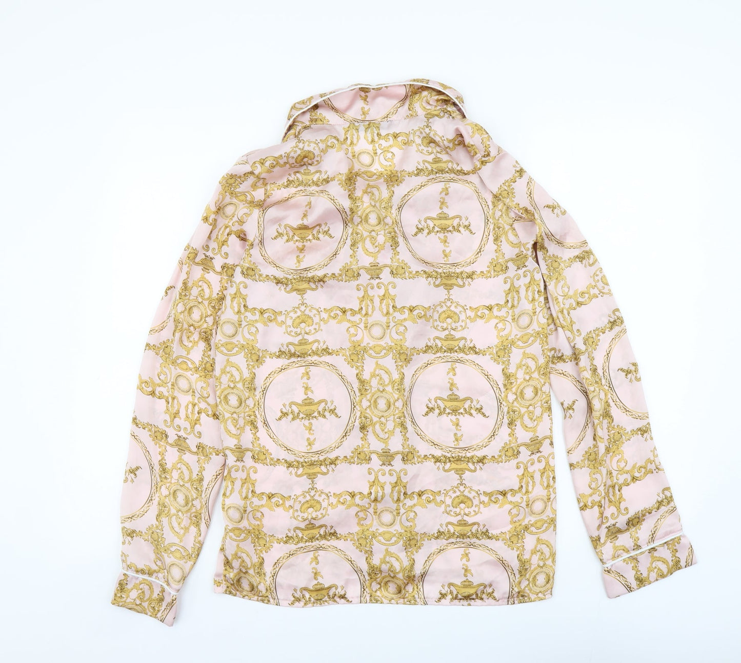 Missguided Womens Pink Geometric Polyester Basic Button-Up Size 8 Collared