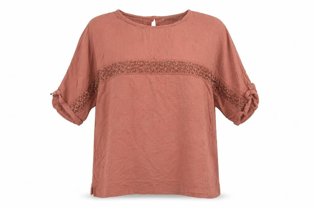 NEXT Womens Brown Viscose Basic Blouse Size 14 Round Neck