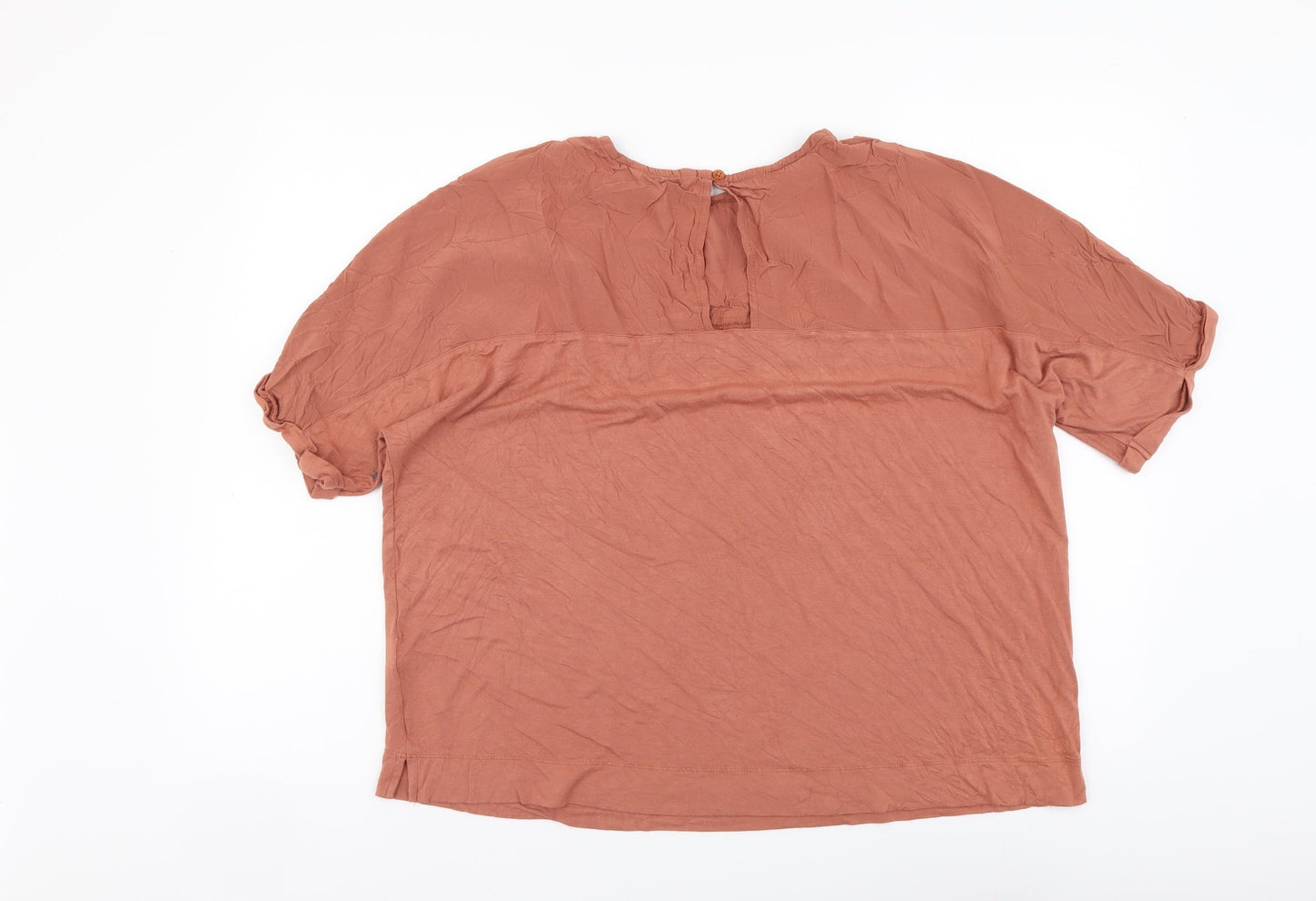 NEXT Womens Brown Viscose Basic Blouse Size 14 Round Neck