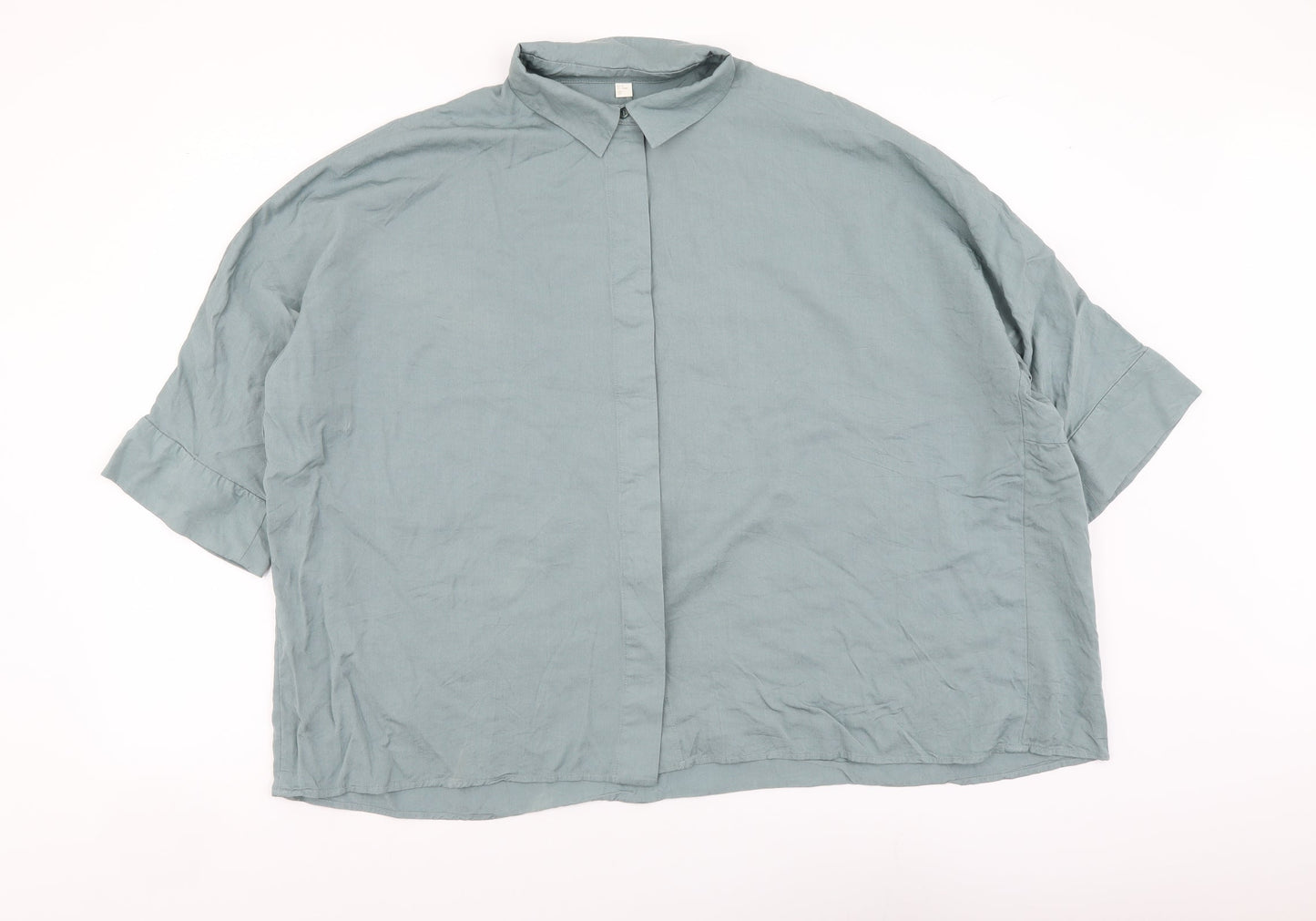 H&M Womens Green Polyester Basic Button-Up Size XS Collared