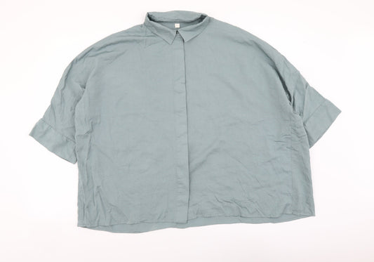 H&M Womens Green Polyester Basic Button-Up Size XS Collared