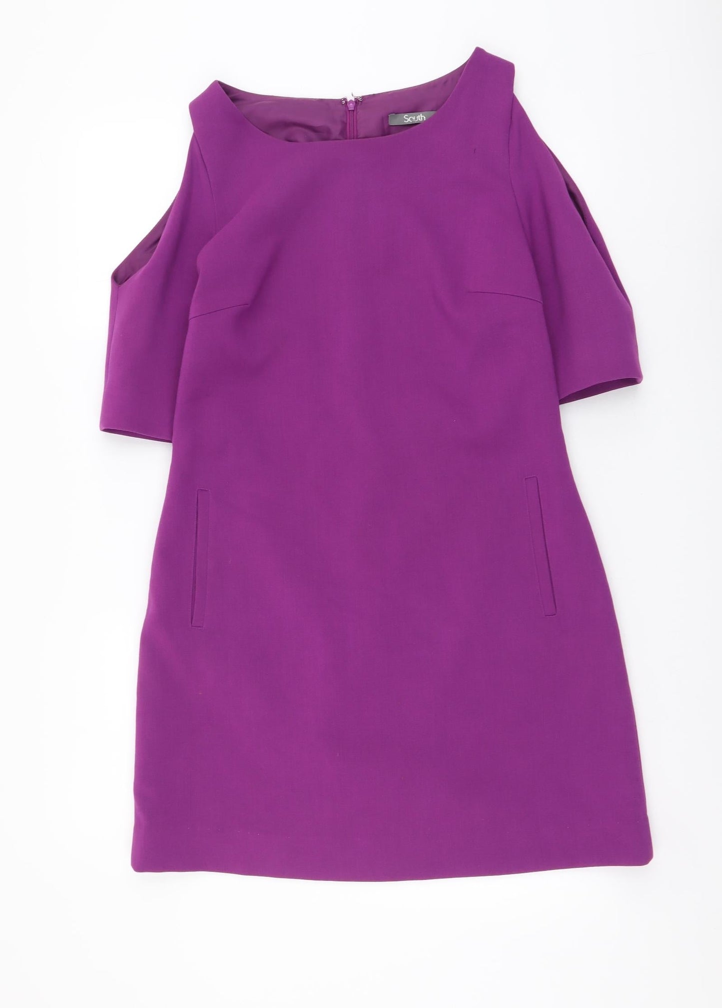 South Womens Purple Polyester A-Line Size 10 Boat Neck Zip - Cold Shoulder