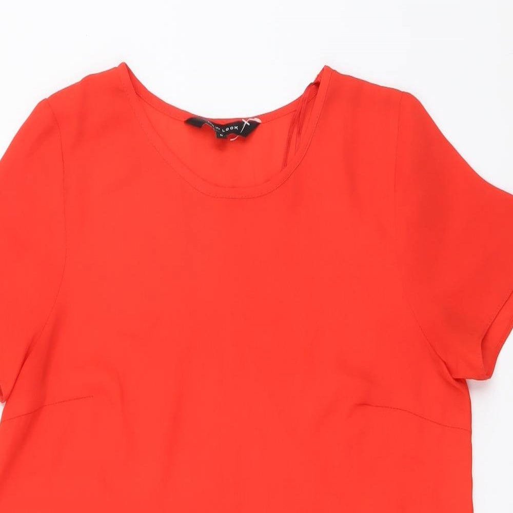 New Look Womens Red Polyester Basic Blouse Size 8 Round Neck