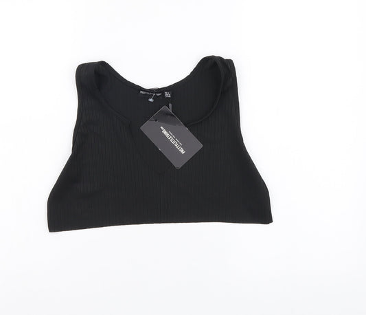 PRETTYLITTLETHING Womens Black Polyacrylate Fibre Cropped Tank Size 8 V-Neck