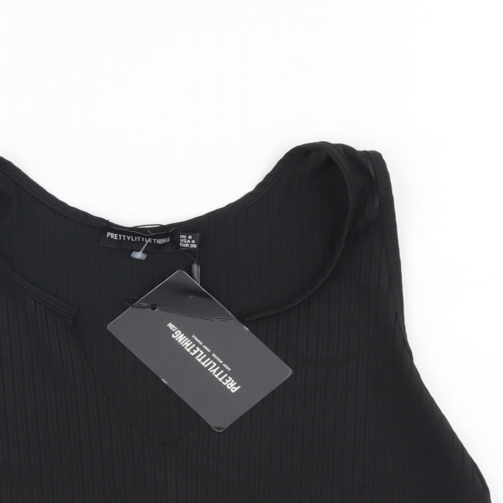 PRETTYLITTLETHING Womens Black Polyacrylate Fibre Cropped Tank Size 8 V-Neck