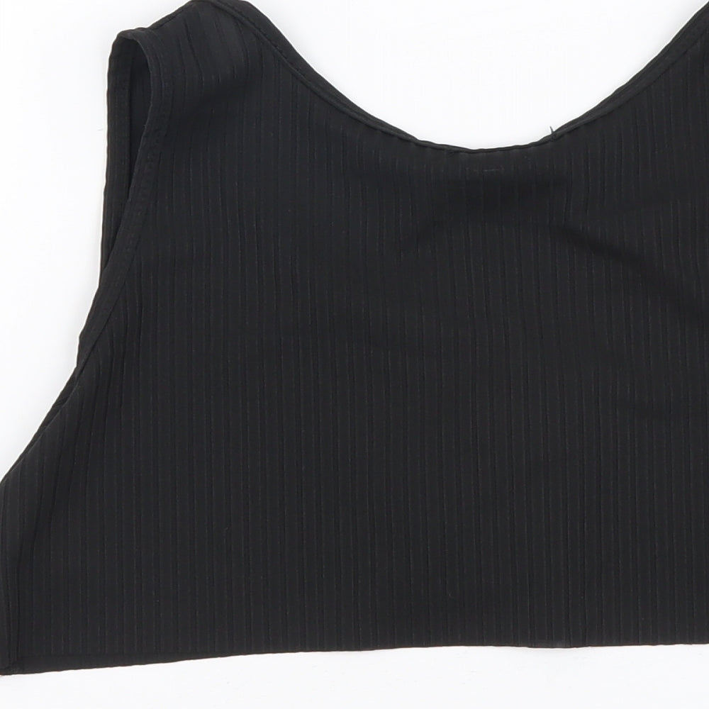 PRETTYLITTLETHING Womens Black Polyacrylate Fibre Cropped Tank Size 8 V-Neck