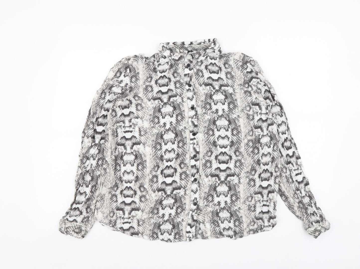 H&M Womens Grey Animal Print Viscose Basic Button-Up Size S Collared - Snake Pattern