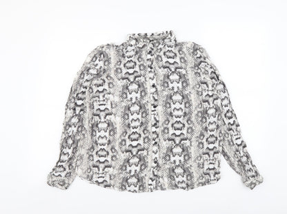 H&M Womens Grey Animal Print Viscose Basic Button-Up Size S Collared - Snake Pattern