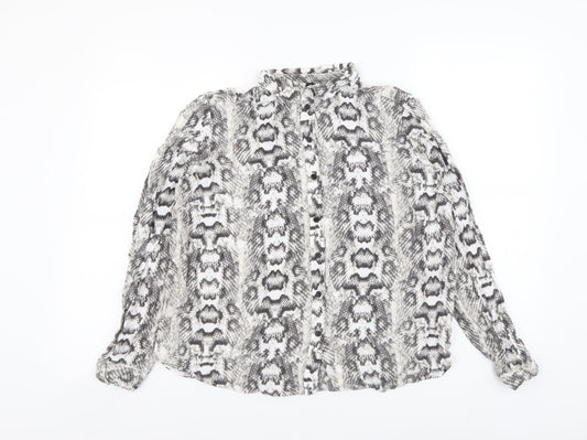H&M Womens Grey Animal Print Viscose Basic Button-Up Size S Collared - Snake Pattern