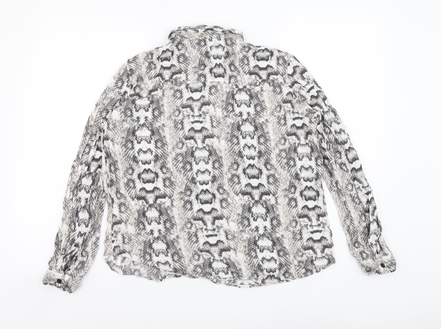 H&M Womens Grey Animal Print Viscose Basic Button-Up Size S Collared - Snake Pattern