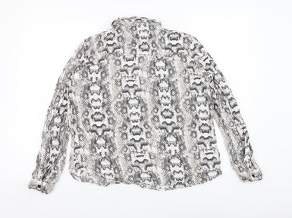 H&M Womens Grey Animal Print Viscose Basic Button-Up Size S Collared - Snake Pattern