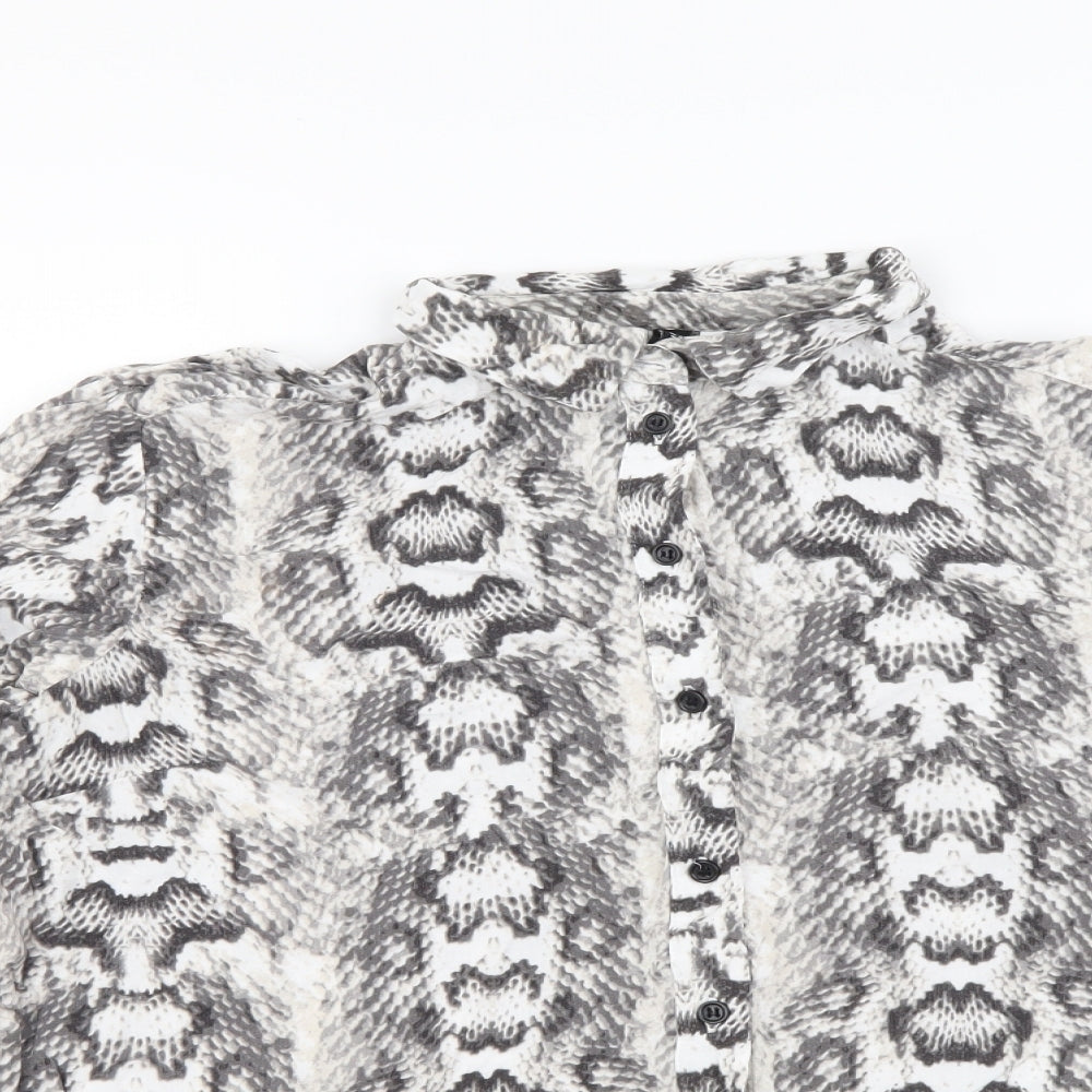 H&M Womens Grey Animal Print Viscose Basic Button-Up Size S Collared - Snake Pattern