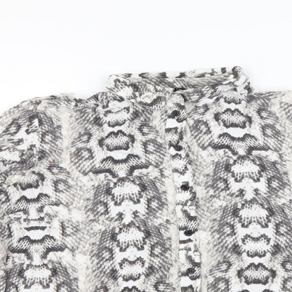 H&M Womens Grey Animal Print Viscose Basic Button-Up Size S Collared - Snake Pattern