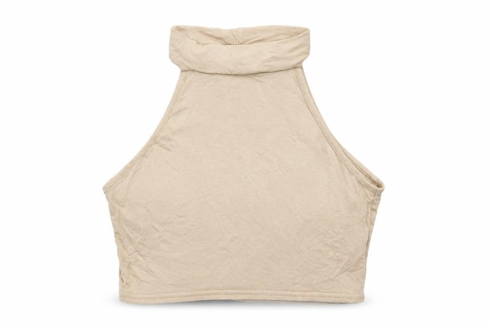 PRETTYLITTLETHING Womens Beige Polyester Cropped Tank Size 6 Halter