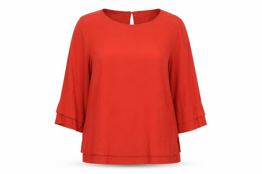 Monsoon Womens Red Viscose Basic Blouse Size 8 Boat Neck