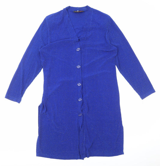 Stephen Y Womens Blue Polyester Jacket Dress Size M V-Neck Button