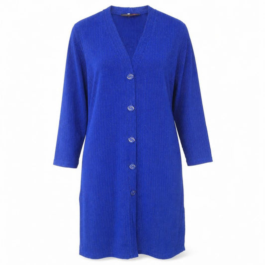 Stephen Y Womens Blue Polyester Jacket Dress Size M V-Neck Button