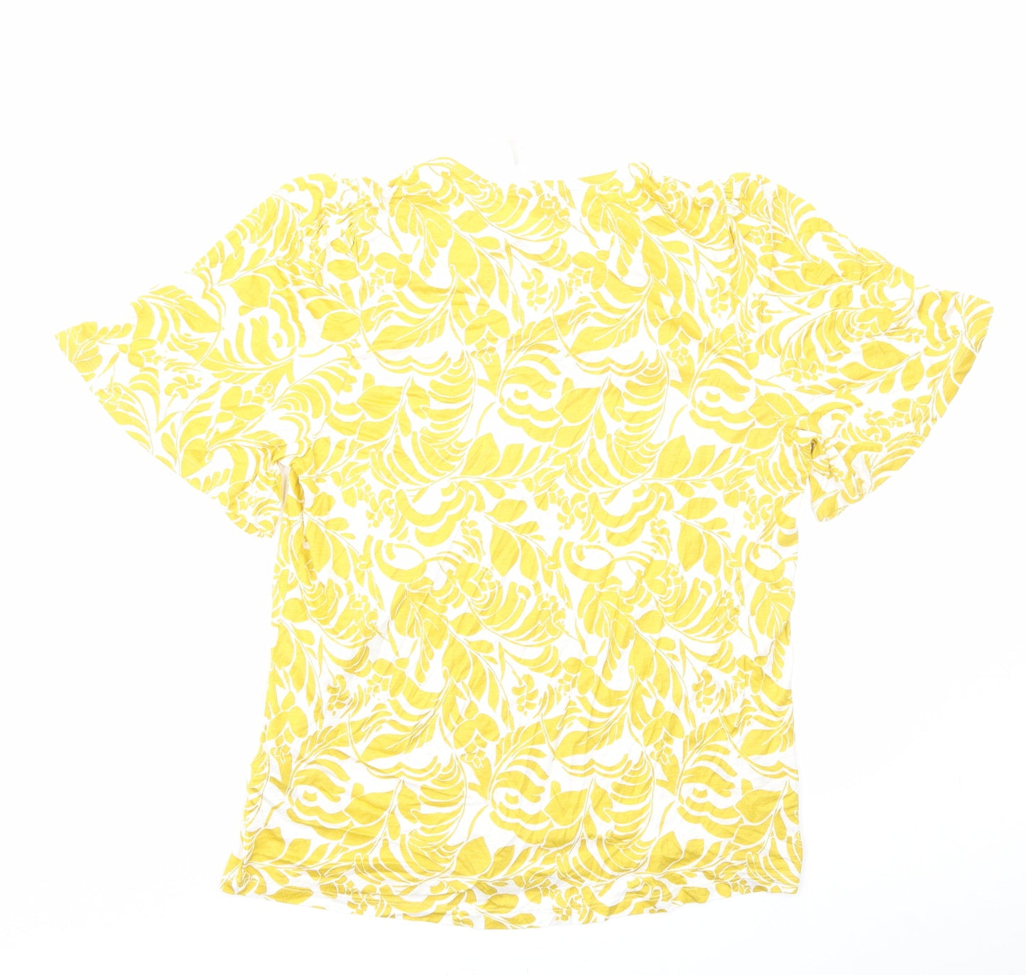 Marks and Spencer Womens Yellow Geometric Viscose Basic T-Shirt Size 14 Round Neck - Neck Tie