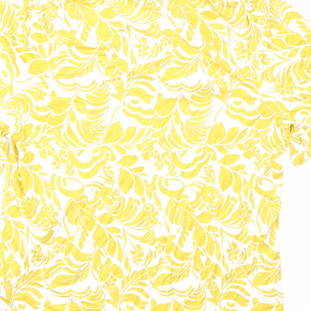Marks and Spencer Womens Yellow Geometric Viscose Basic T-Shirt Size 14 Round Neck - Neck Tie