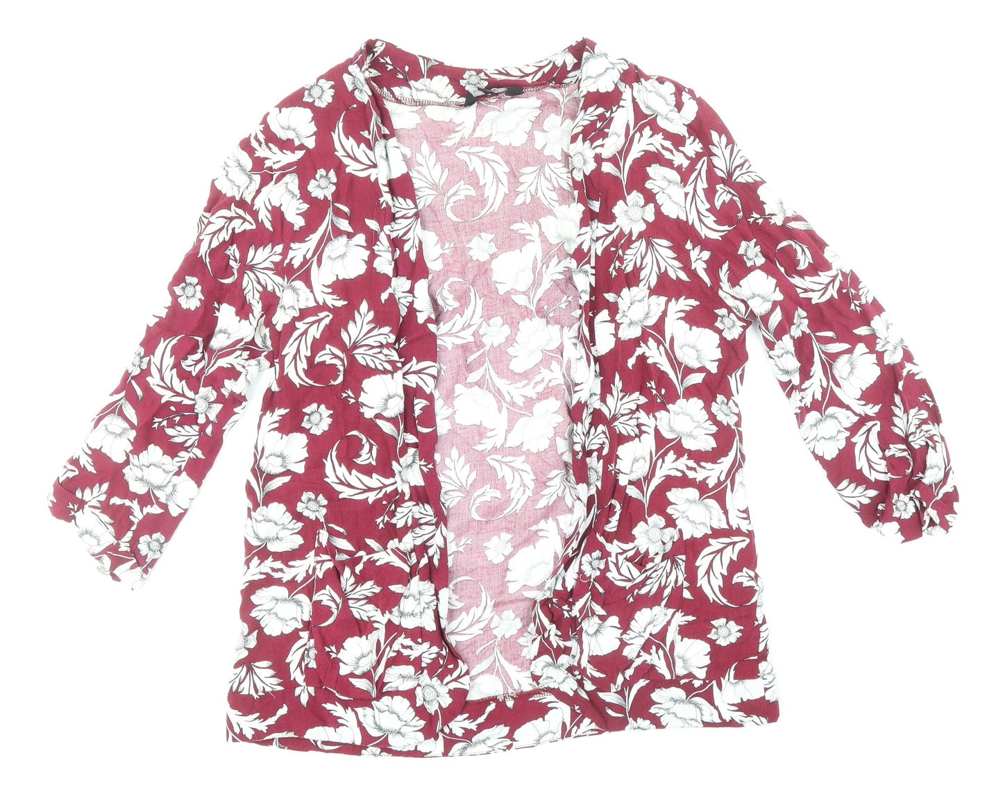 New Look Womens Red Floral Viscose Kimono Blouse Size 12 V-Neck