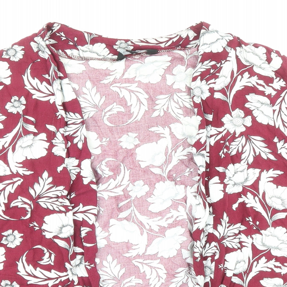 New Look Womens Red Floral Viscose Kimono Blouse Size 12 V-Neck