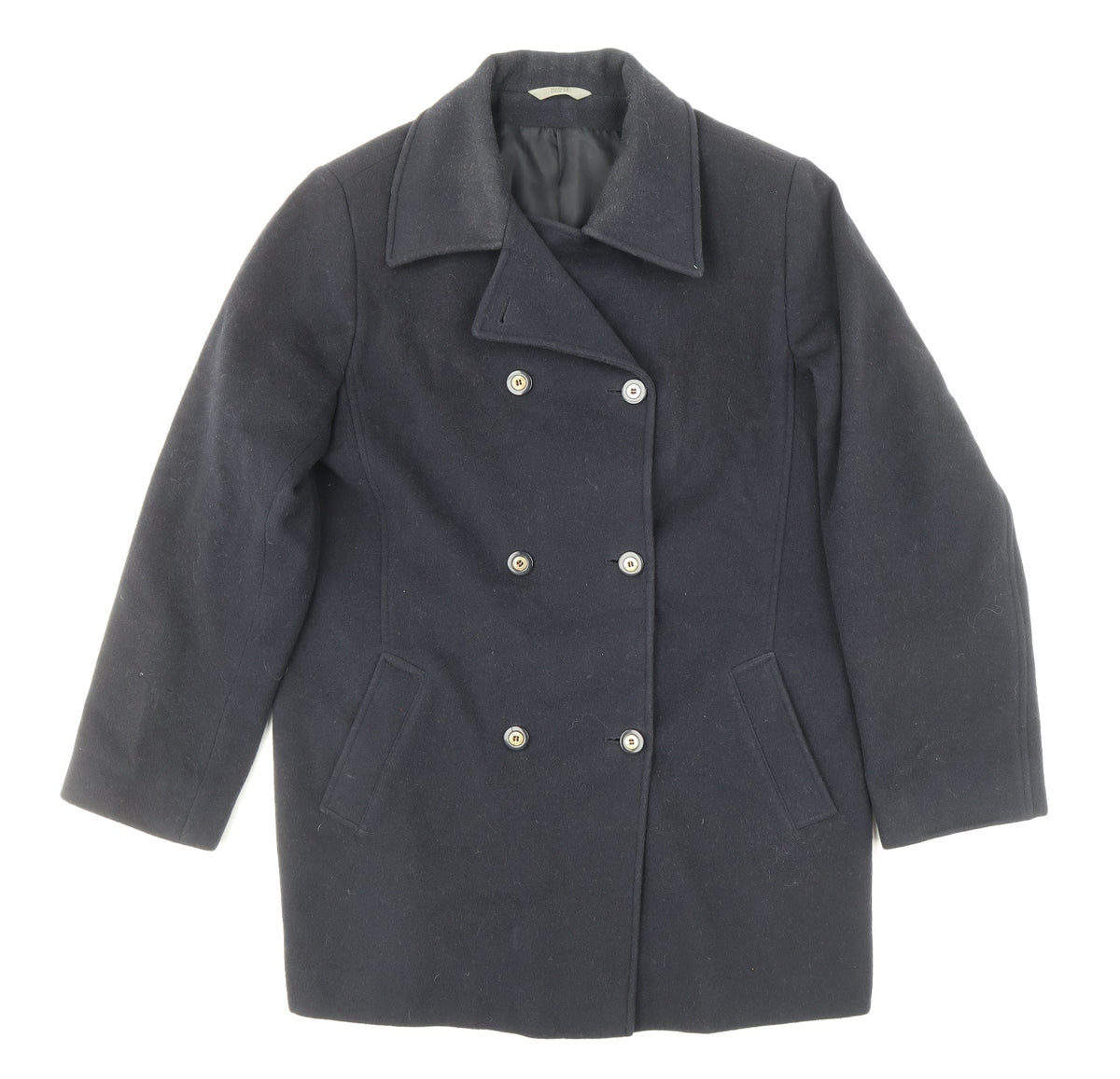 Marks & Spencer Womens Black Pea Coat Coat Size 14 Button