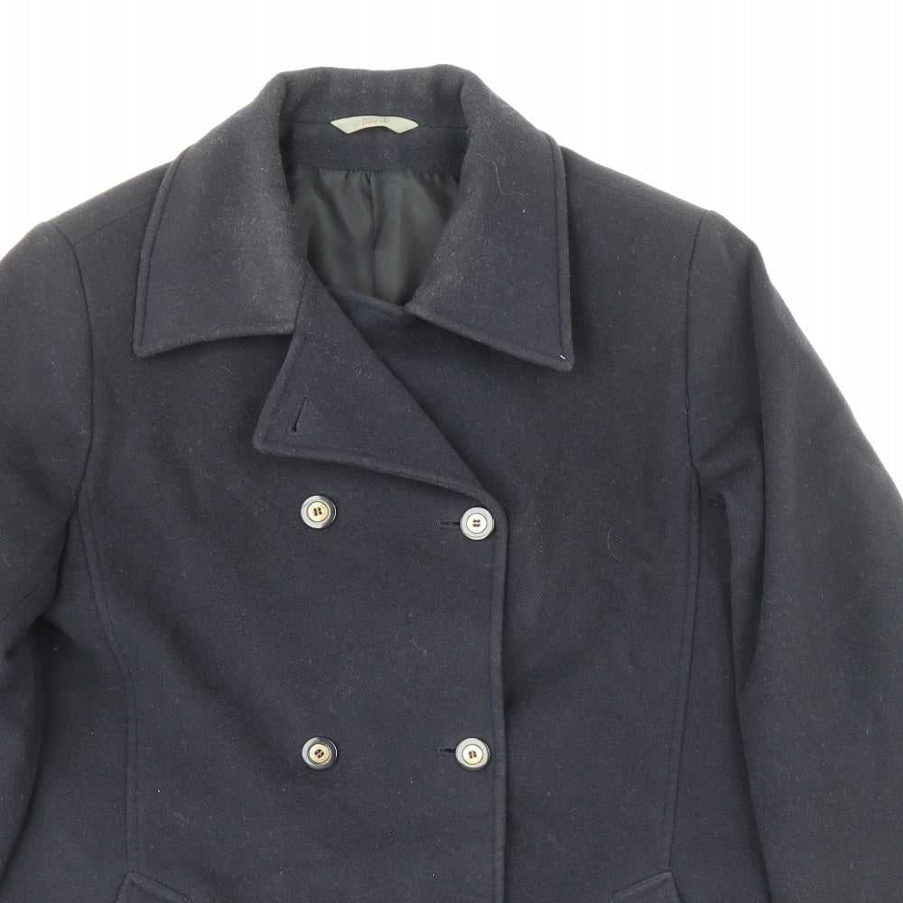 Marks & Spencer Womens Black Pea Coat Coat Size 14 Button