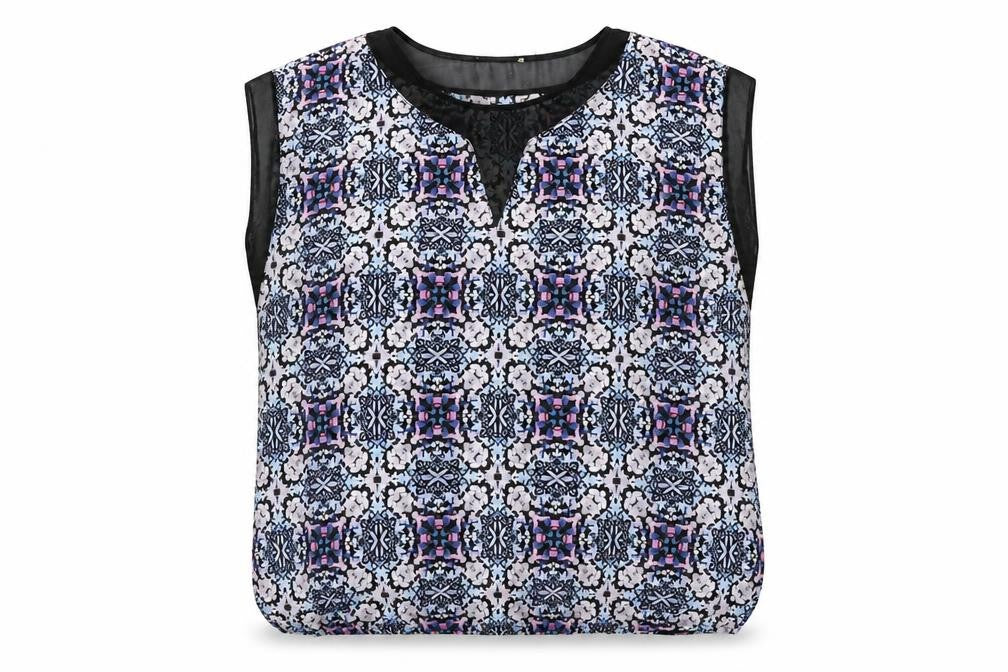 Matalan Womens Blue Floral Polyester Basic Blouse Size 16 Round Neck