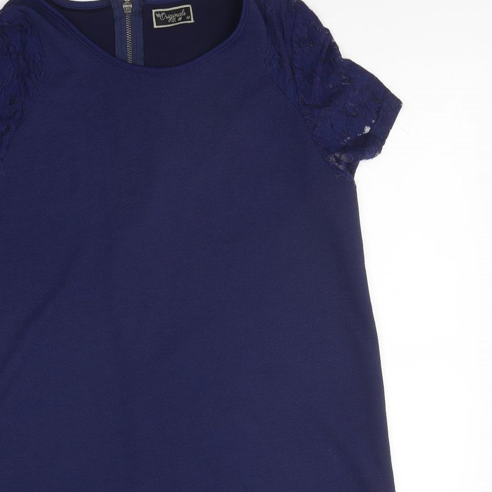 Original Womens Blue Polyester A-Line Size 14 Round Neck Zip