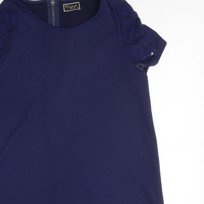 Original Womens Blue Polyester A-Line Size 14 Round Neck Zip