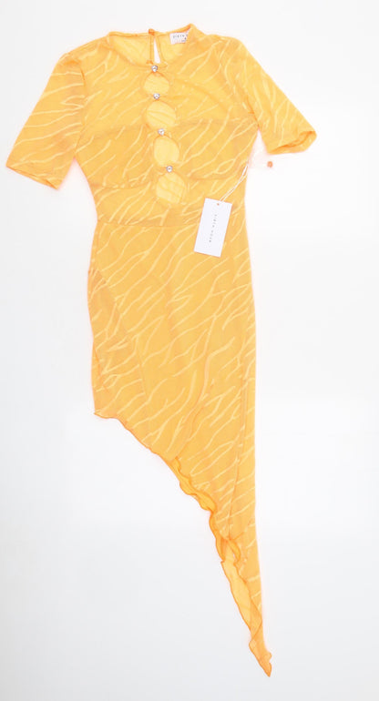 Eight Hour Womens Orange Geometric Polyester Mini Size 8 Round Neck Pullover