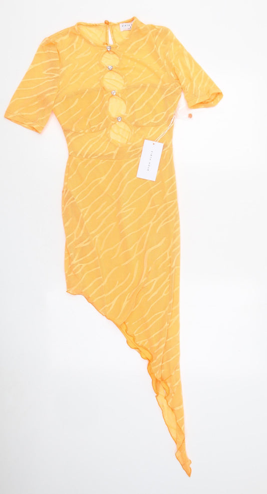 Eight Hour Womens Orange Geometric Polyester Mini Size 8 Round Neck Pullover