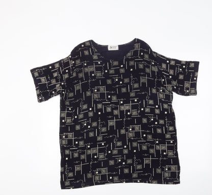 Alexa Womens Black Geometric Polyester Basic T-Shirt Size L Round Neck