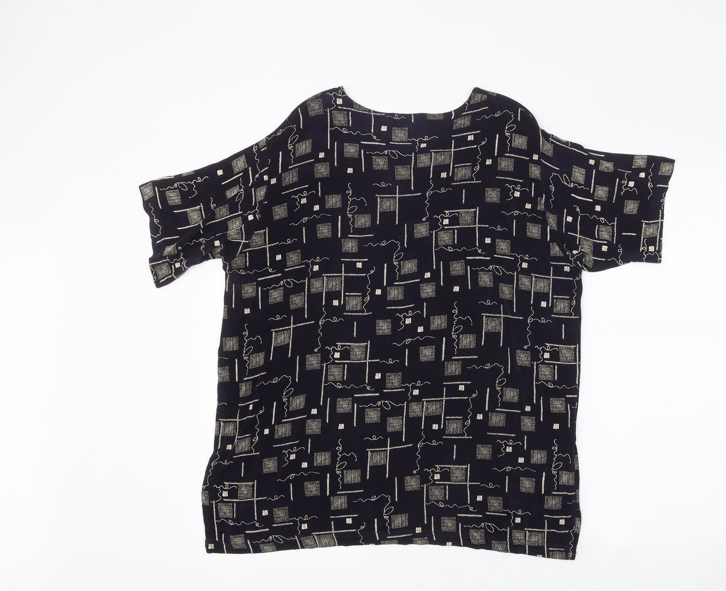 Alexa Womens Black Geometric Polyester Basic T-Shirt Size L Round Neck